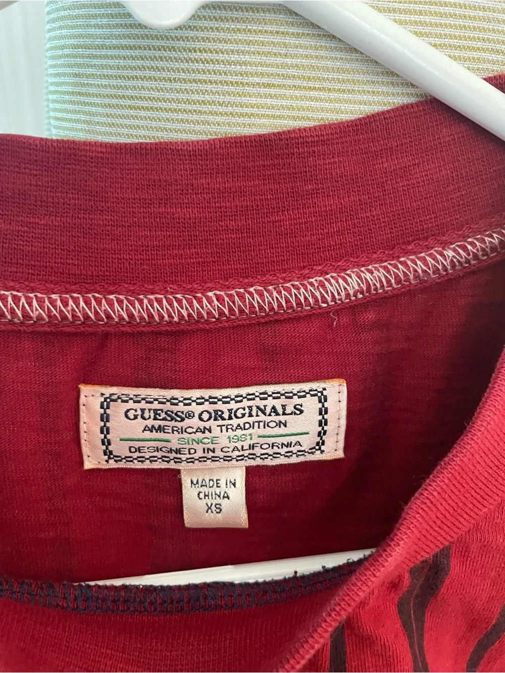 Guess Red and Black Striped Logo T-Shirt - Picture 3 of 4